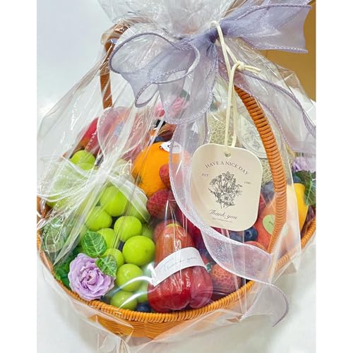 WIKDAY Clear Gift Bags 10 PCS 24x30 Inches Large Cellophane Wrap for Gift Baskets Wrapping Plastic with Ties for Gift Givi...