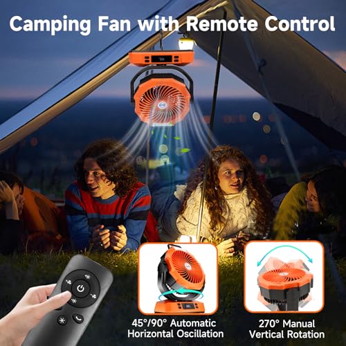 Sireck Camping Fan Rechargeable Portable Fan 12-Inch, 40000mAh Battery Powered Fan with LED Light, Digital Display, Timer,...
