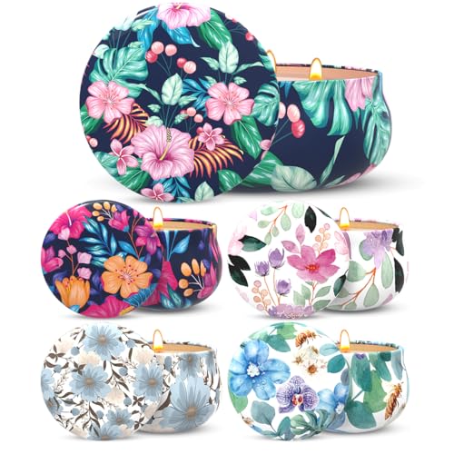 Aromatherapy Candle Gift Set - 5 Piece Scented Candles (1 x 13.5 oz, 4 x 2.5 oz) - Floral Tin Soy Wax Candles for Relaxati...