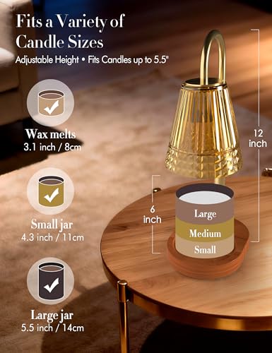 Candle Warmer Lamp with Timer Dimmer: Height Adjustable Wax Melt Warmer for Scented Jar Candles with 2 Bulbs, Christmas Bi...