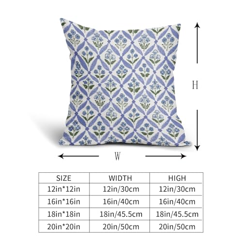 Smozenith Blue Green Floral Block Print Pillow Covers 18X18 Set of 2, Flower Pattern Spring Summer Print Decorative Throw ...