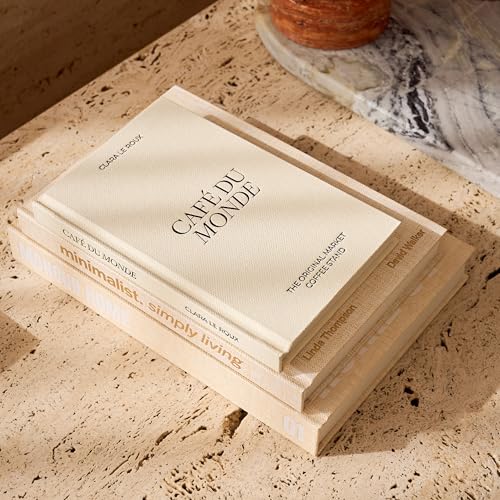 Decorative Coffee Table Books Set of 3 – Neutral Home Décor Beige Hardcovers with Removable Black & White Covers, Real Bla...
