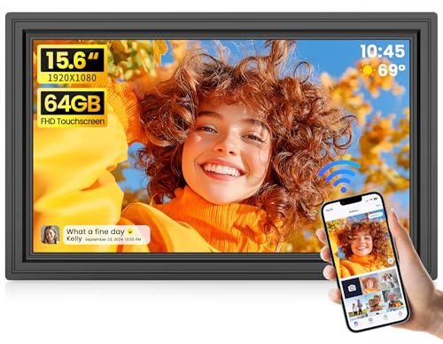 64GB 15.6" Large Digital Picture Frame, Uhale WiFi Electronic Photo Frames with 1920 x 1080 FHD IPS Touch Screen, Support ...