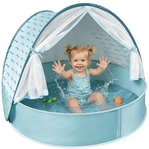 WEMOH Baby Beach Tent with Pool, 3-in-1 Upgrade Pop Up UPF 50+ Sun Protection Shelter with Mosquito Net Babies Toddlers Po...