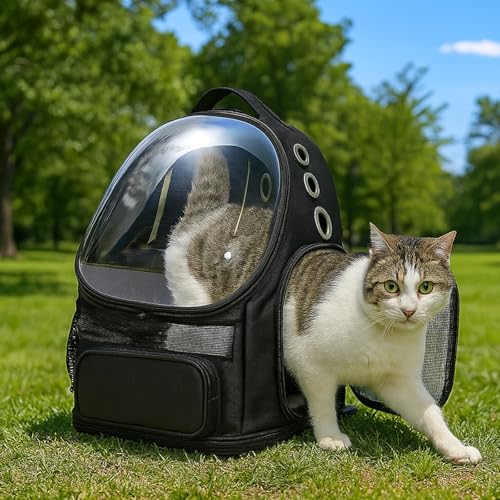 Amazon Basics Pet Carrier Backpack for Small Cats & Dogs, Collapsible Travel Carrier with Bubble Window & Breathable Mesh,...