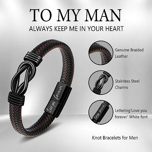 𝗞𝗻𝗼𝘁 𝗕𝗿𝗮𝗰𝗲𝗹𝗲𝘁 𝗚𝗶𝗳𝘁𝘀 𝗳𝗼𝗿 𝗠𝗲𝗻 Brown Braided Leather Stainless Steel Infinity Bracelets Lettering Love...