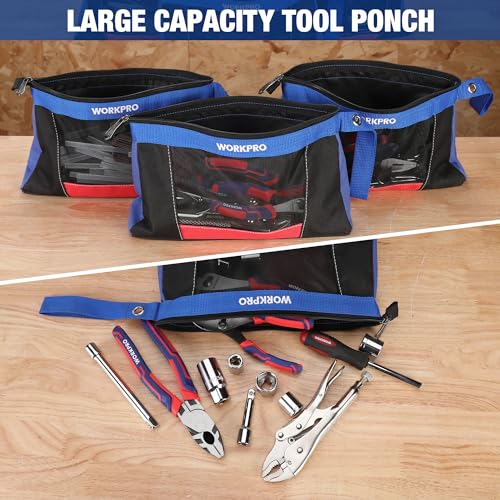 WORKPRO 12" Tool Pouches with Zipper, Heavy-Duty Small Tool Bag, Utility small tool pouch for Tool Organizers and Storage,...