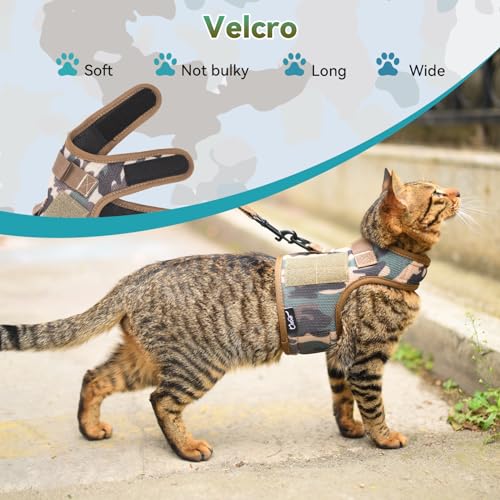Yizhi Miaow Tactical Cat Harness and Leash for Walking Escape Proof Breathable Mesh Fabric, Green Jungle Camo, Large, Adju...