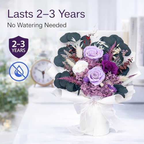 Bonsion Preserved Flowers for Delivery, Purple Rose Bouquet Gift for Women and Mom, Long Lasting Floral Arrangement for Bi...