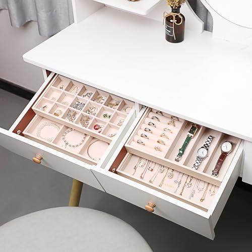 LANDICI Stackable Jewelry Organizer Trays 4 Set,PU Leather Jewelry Organizer Drawer,Jewelry Storage Display Tray for Earri...