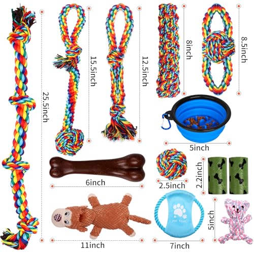 XLMYS Dog Toys for Aggressive Chewers 13 Pack，Indestructible Tug of War Toys for Small, Medium, Large Dog Breeds, Teeth Cl...