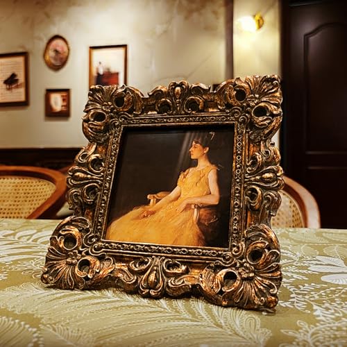 CISOO 4x4 Vintage Small Picture Frame, Antique Ornate Bronze Gold Square Photo Frame, for Table Top and Wall Display, Deco...