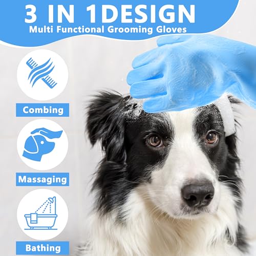 Maiiu Pet Grooming Gloves—Heat Resistant Dog Washing Gloves with High-Density Teeth, Dog Bath Scrubber with Enhanced Five ...