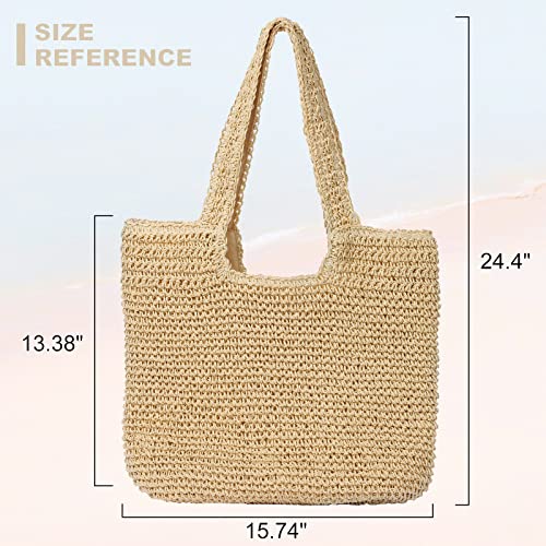GOLDTIMO Beach Bags for Women - Summer Soft Large Woven Shoulder Purse Handbag, Beach Tote Straw Bag for Summer Vacation