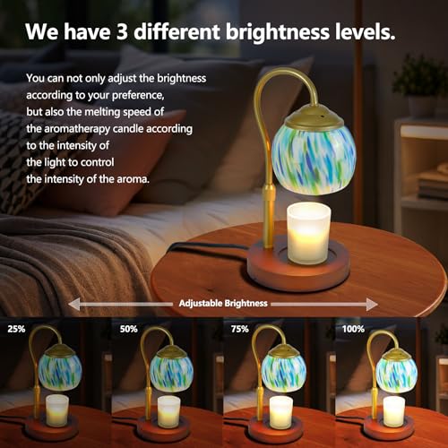 Blue Opal art glass Candle Warmer Lamp with Wood Base - Height Adjustable, 2/4/8H Timer, 4-Level Dimmer - Includes 2 GU10 ...
