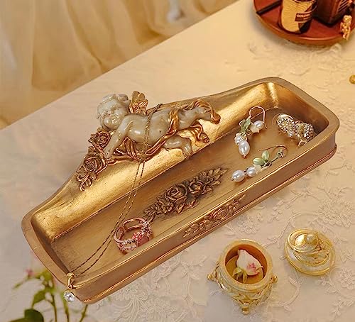 S-MANTIS Vintage Tray Antique Trinket Dish, Small Rectangular, Ring Holder With Cherub and Floral Design,Jewelry Or Cosmet...