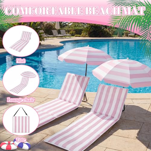 Briwooody 2 Set Beach Chairs with Umbrella Portable Beach Lounger Lightweight Foldable Outdoor Lounger Chair for Outdoor T...