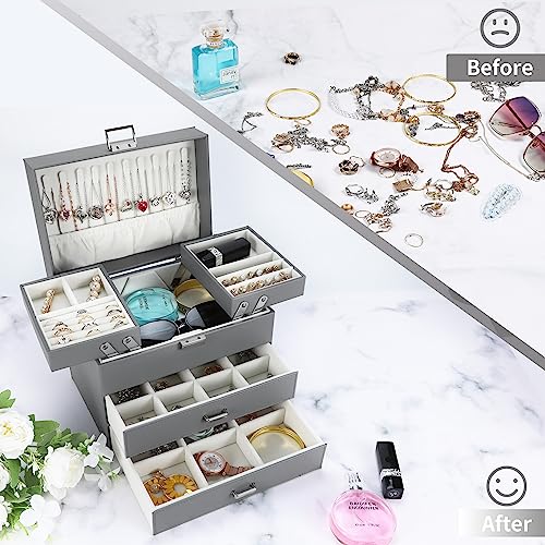 Dajasan Jewelry Organizer Box, Large Jewelry Boxes for Women Girls, Space-Saving 4 Layers Jewelry Storage Case with Drawe...
