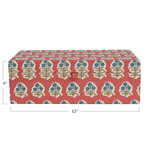 Fabric Covered Jewelry Box with Floral Pattern and Interior Mirror, Multicolor