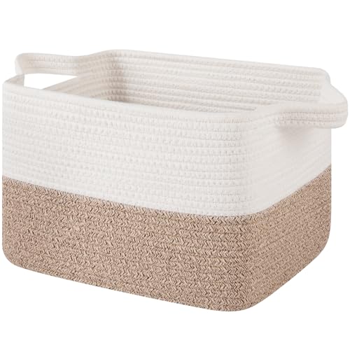 OIAHOMY Woven Storage Basket for Shelves, Rectangle Cotton Rope Baskets for Organizing, 13 x 10 x 9 in, Storage Bins for D...