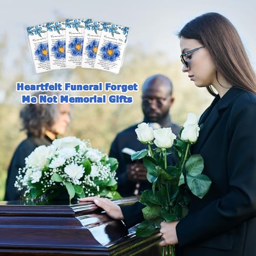 Giegxin 30 Sets Forget Me Not Gifts Bulk Crochet Flowers with Cards Remember Me Funeral Memorial Favor Loss of Loved One C...