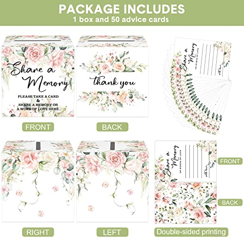 Tatuo 50 Pcs Greenery Share a Memory Cards for Collections of Life, Memory Cards Box Guest Ideas Pink Flower Box for Funer...