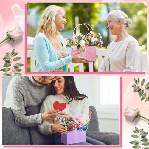 TaoBary 27 Pcs Flower Boxes for Arrangements Floral Gift Bouquet Bags Waterproof Kraft Paper Purse with Handles for Valent...
