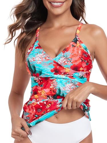 RELELCIGA Women’s Tankini Top V Neck Ruched Tummy Control Bathing Suit Top