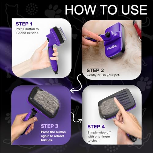 Pet Self Cleaning Slicker Brush and Grooming Comb - Gently Removes Loose Hair, Tangles, and Dirt - Skin Friendly Desheddin...