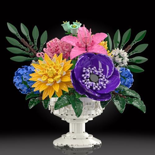 Cogibrix Botanicals Flower Bouquet Building Set - Includes Hydrangeas, Snapdragons, Peonies & More, Artificial Flower Arra...