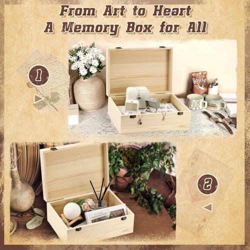 HIPNOOK Unfinished Wood Boxes Large Wooden Boxes with Hinged Lid – 12 x 9x5 Inch Keepsake Box-Memory Box for Crafts, Stora...