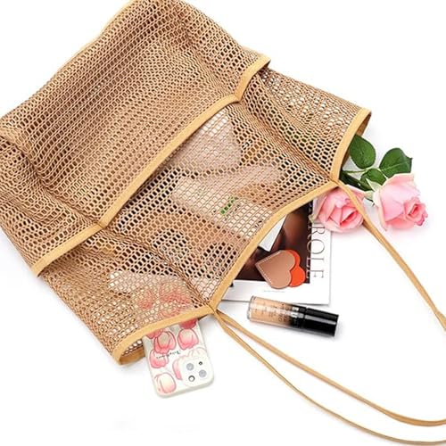 BESSKON Large Beach Bags for Women, Mesh Beach Tote with Zipper, Foldable Pool Tote Bag Travel Beachbag Waterproof Sandproof