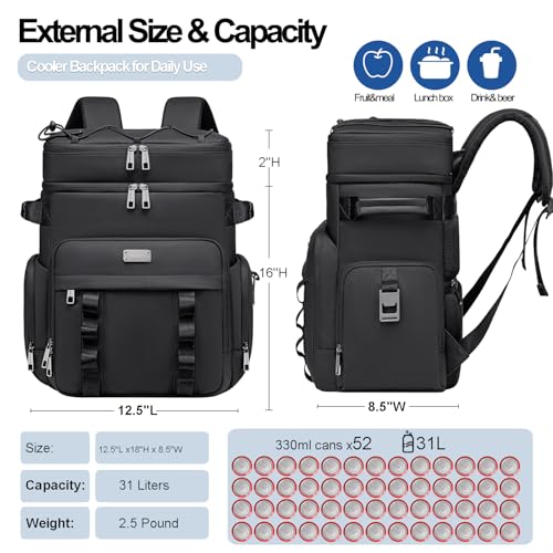 Weitars Insulated Cooler Backpack,Double Deck Waterproof Soft Cooler Bag,Backpack Coolers Leak Proof Lunch Backpack for Me...