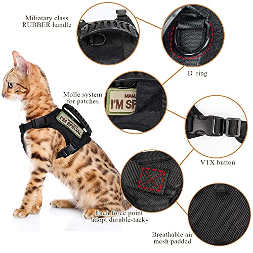 Tactical Cat Harness for Walking Escape Proof, Soft Mesh Adjustable Pet Vest Harness for Large Cat,Small Dog