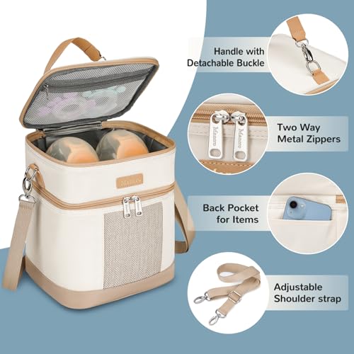 Mancro Breastmilk Cooler Bag with Ice Pack, Double Layer Insulated Baby Bottles Bag Fits 6 Bottles Up to 9 Ounces, Portabl...