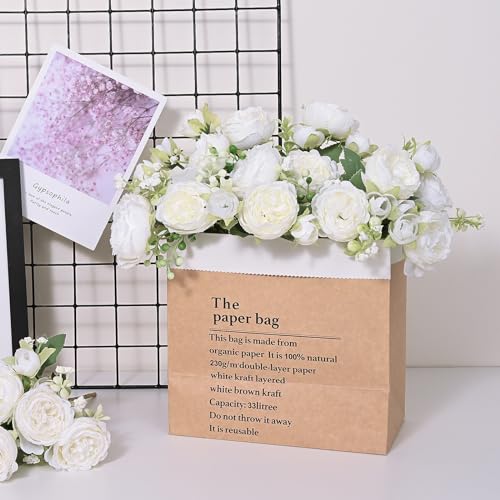 MARTINE MALL 2 Packs Peonies Artificial Flowers, White Artificial Peonies, Silk Peonies Flowers Fake Peonies Artificial Fl...