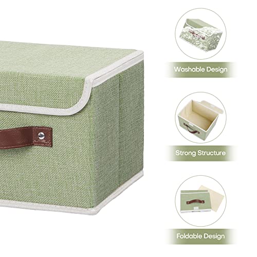 ANMINY Storage Bin with Lid Storage Boxes with PU Leather Handles PP Plastic Board Decorative Foldable Lidded Cotton Linen...