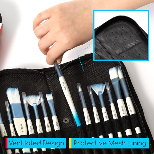 MEEDEN Paint Brush Holder, 11.5 X 10 Inch Zippered Painting Brush Case, Organization and Storage Bag for Artist Paint Brus...