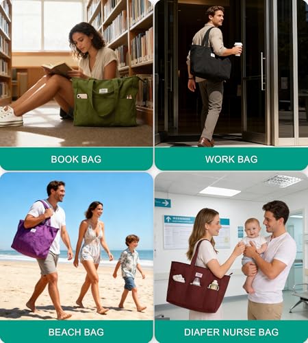 Bagelite Extra Large Canvas Tote for Women Men, Utility Work Bag with Zipper