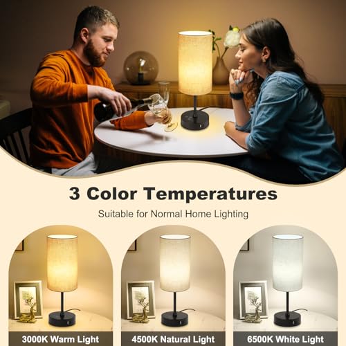 Unicozin Table Lamp, 3 CCT 3000K/4500K/6500K & RGB Color Changing, Stepless Dimmable Small Bedside Lamp for Reading, Ambie...