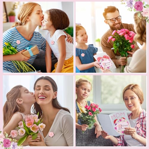 Daifunli 30 Sets Happy Mother's Day Pins on Flower Card Flower Pins with Wreath Cards Floral Lapel Brooches for Mother's D...