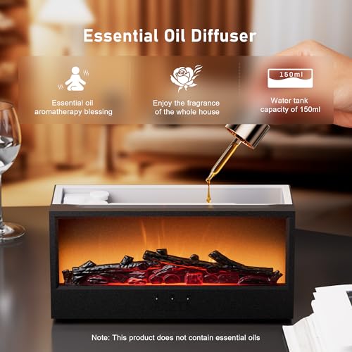 Fireplace Flame Air Diffuser Humidifier,7 Colors Aromatherapy Essential Oil Diffuser, Ultrasonic Aroma Humidifier with Rem...
