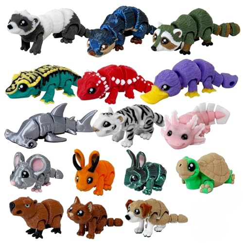 Waaaandefu 16pcs 3D Printed Animal Figures – Articulated Mini Fidget Toys | Poseable 3D Printed Animals, Collectible Desk ...