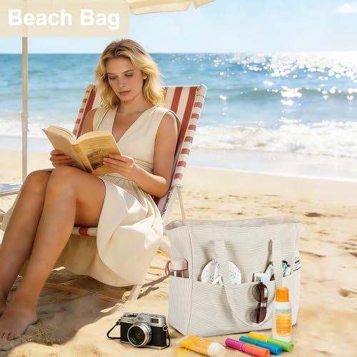 LEDAOU Beach Bag Waterproof Sandproof Women Beach Tote Pool Bag with Zipper for Swim Gym Grocery Travel with Wet Pocket | ...