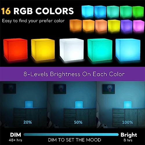 4-inch LED Cube Light, 16 RGB Color Changing Tesseract Cube Lamp with Remote, Waterproof Cordless Rechargeable Cubes Mood ...