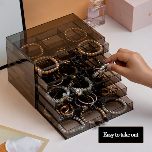 SPAKOWN Earring Organizer, Acrylic Earring Box Large 30 Compartments Jewelry Holder Organizer with 5 Drawers Stackable Ear...