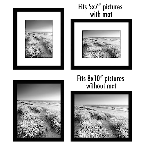 Americanflat 8x10 Picture Frame with Polished Plexiglass - Set of 5 - Use as 5x7 Frame with Mat or Display 8x10 Photo With...