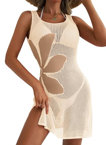 Dokotoo Women's Summer Swimsuit 2026 Cover up Crochet Beach Floral Hollow Out Slit Bikini Sleeveless Cover up Dresses
