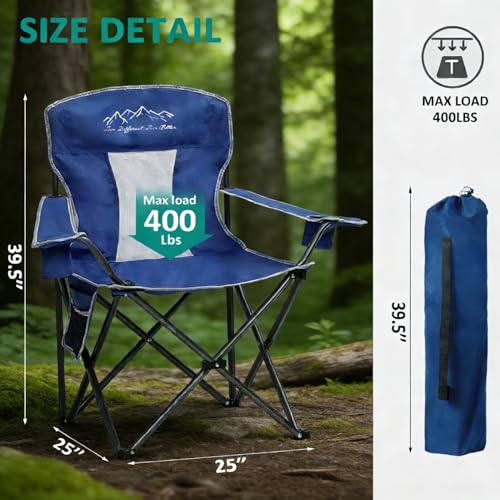 SAILARY Camping Chairs for Adults Heavy Duty 400lbs Capacity, 2 Pack Folding Chair with Large Anti-Sink Feet & Cup Holder,...