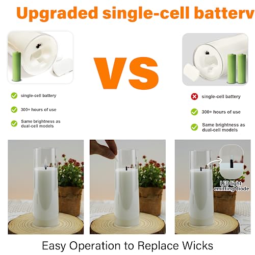 kakoya Flickering Flameless Candles Battery Operated with Remote and 2/4/6/8 H Timer Acrylic Led Pillar Candles Pack of 9...